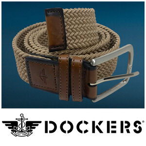 Vintage Y2K Dockers Sz M 34-36 Tan Khaki Braided Twill Belt Silver Hardware